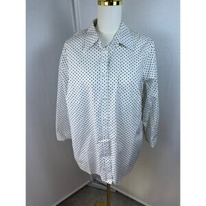 LAUREN Ralph Lauren Womens plus 1x Button Blouse Black White Polka dot No Iron